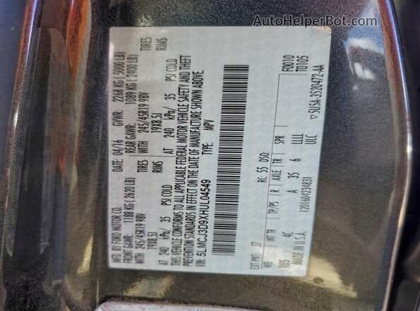 5LMCJ3D9XHUL04549 2017 LINCOLN MKC Серый Вид наклейки с VIN-кодом