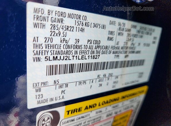 5LMJJ2LT1LEL11827 2020 LINCOLN NAVIGATOR Синий Панорамный вид салона 360°