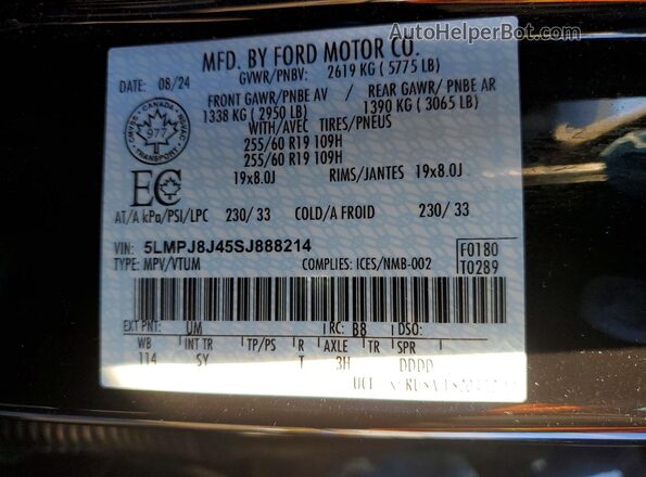 5LMPJ8J45SJ888214 2025 LINCOLN NAUTILUS Черный Вид наклейки с VIN-кодом