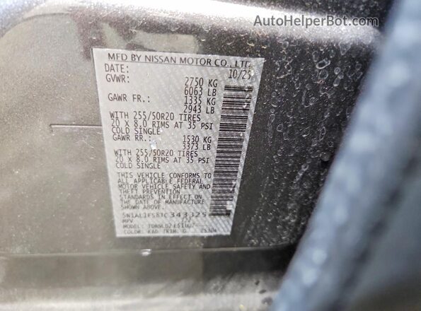 5N1AL1FS8TC343325 2026 INFINITI QX60 Gray Vista de la etiqueta del VIN