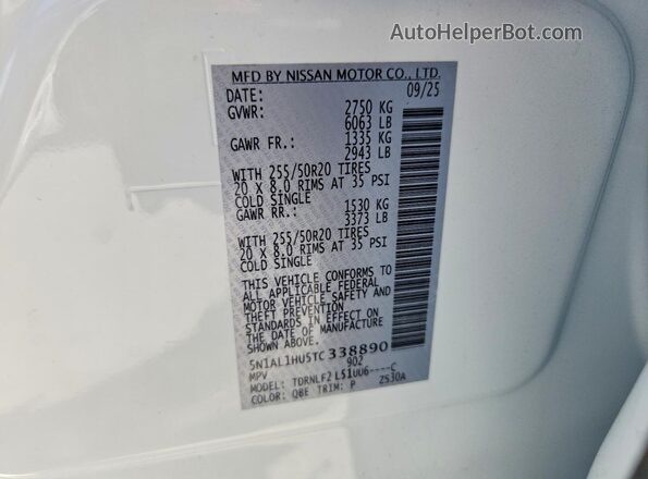 5N1AL1HU5TC338890 2026 INFINITI QX60 Белый Панорамный вид салона 360°