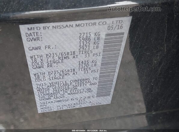 5N1AR2MM5GC657285 2016 NISSAN PATHFINDER Black Շարժիչի բաժամունքի տեսք