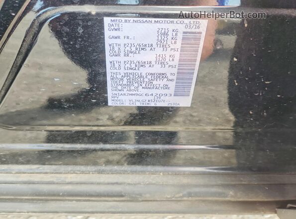 5N1AR2MM9GC642093 2016 NISSAN PATHFINDER Black Widok naklejki z numerem VIN