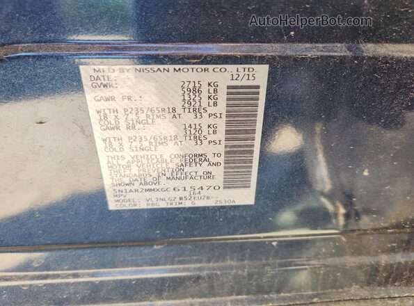 5N1AR2MMXGC615470 2016 NISSAN PATHFINDER Синий Вид наклейки с VIN-кодом