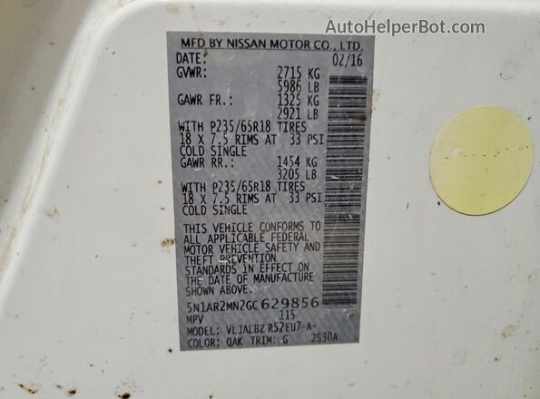 5N1AR2MN2GC629856 2016 NISSAN PATHFINDER White Widok komory silnika