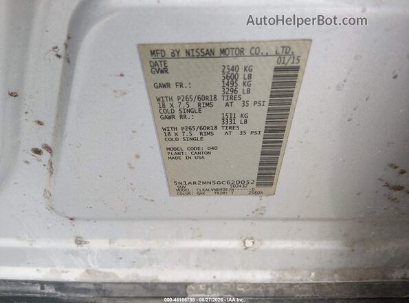 5N1AR2MN5GC620052 2016 NISSAN PATHFINDER Silver ძრავის განყოფილების ხედი
