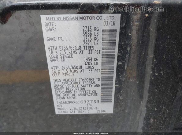 5N1AR2MNXGC637753 2016 NISSAN PATHFINDER Black Вид підкапотного простору