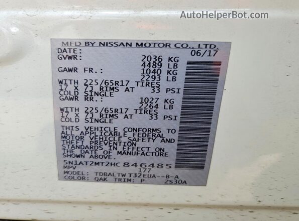 5N1AT2MT2HC846485 2017 NISSAN ROGUE White Engine compartment view