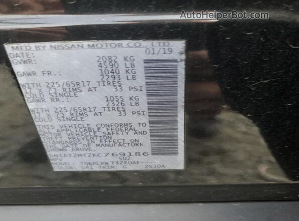5N1AT2MT2KC769186 2019 NISSAN ROGUE Черный Вид наклейки с VIN-кодом