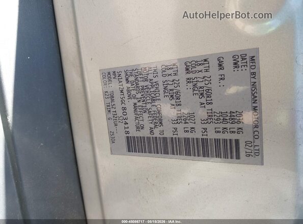 5N1AT2MT5GC803418 2016 NISSAN ROGUE Серебряный Вид подкапотного пространства