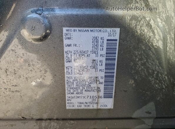 5N1AT2MT7JC710536 2018 NISSAN ROGUE Silver Вид підкапотного простору