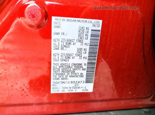 5N1AT2MV7JC802473 2018 NISSAN ROGUE Red Вид наклейки з VIN-кодом