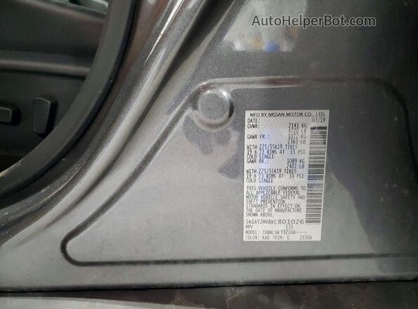 5N1AT2MV8KC801026 2019 NISSAN ROGUE Gray Widok naklejki z numerem VIN