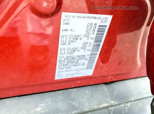 5N1AT2MV9JC722446 2018 NISSAN ROGUE Темно-бордовый Вид наклейки с VIN-кодом