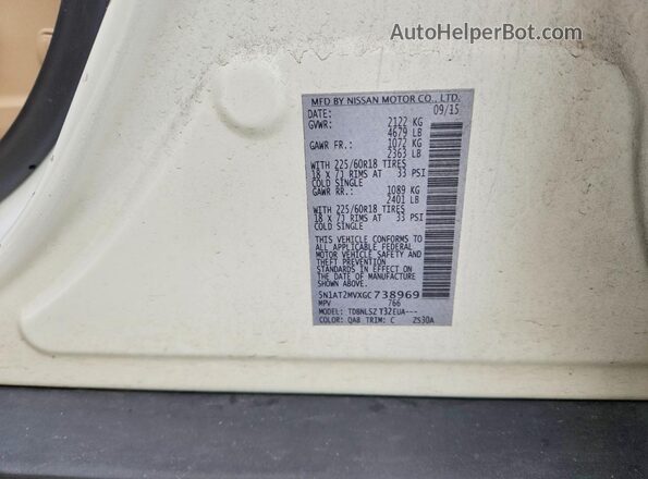 5N1AT2MVXGC738969 2016 NISSAN ROGUE White Widok komory silnika