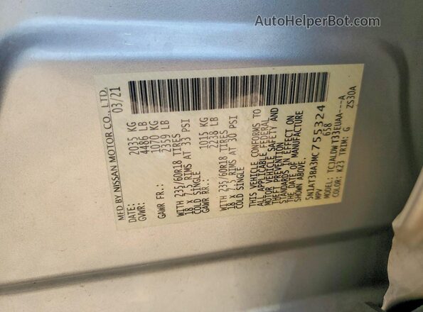 5N1AT3BA3MC755324 2021 NISSAN ROGUE Silver Widok naklejki z numerem VIN