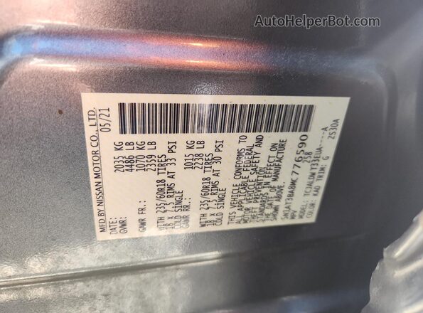 5N1AT3BA8MC776590 2021 NISSAN ROGUE Gray Vista de la etiqueta del VIN