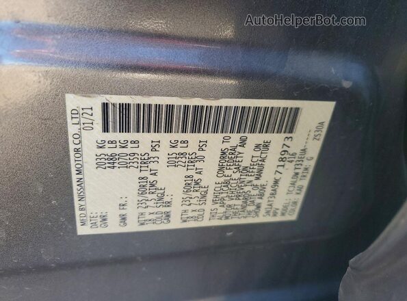 5N1AT3BA9MC718973 2021 NISSAN ROGUE Gray Widok wnętrza 360 stopni