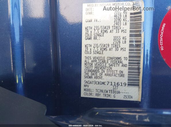 5N1AT3CB1MC711619 2021 NISSAN ROGUE Blue ძრავის განყოფილების ხედი