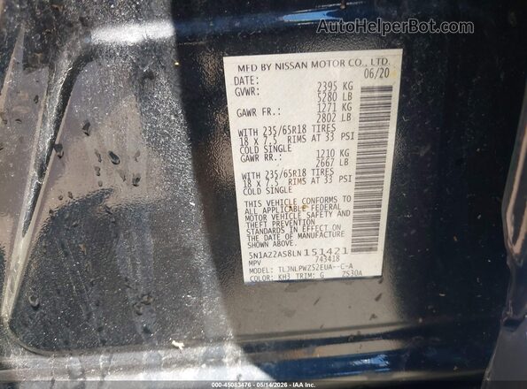 5N1AZ2AS8LN151421 2020 NISSAN MURANO Черный Вид подкапотного пространства