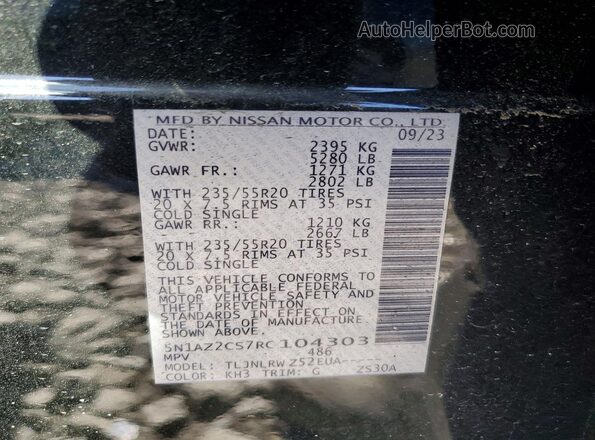5N1AZ2CS7RC104303 2024 NISSAN MURANO Черный Вид наклейки с VIN-кодом