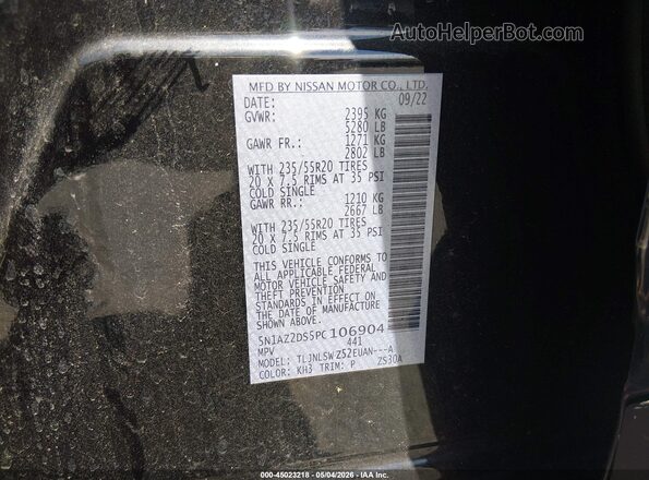 5N1AZ2DS5PC106904 2023 NISSAN MURANO Черный Вид подкапотного пространства