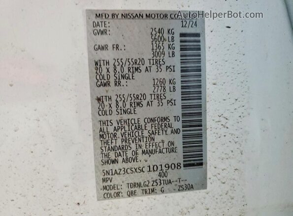 5N1AZ3CSXSC101908 2025 NISSAN MURANO Белый Вид наклейки с VIN-кодом