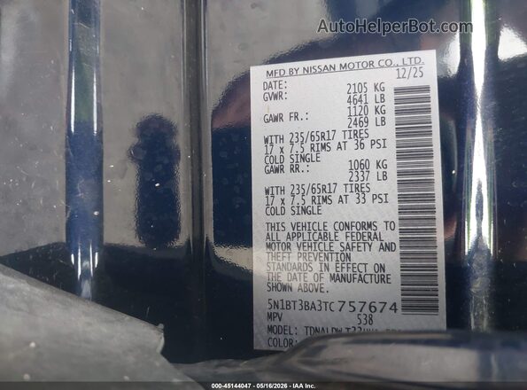 5N1BT3BA3TC757674 2026 NISSAN ROGUE Blue Widok komory silnika