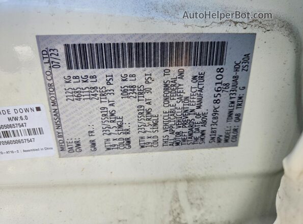 5N1BT3CB9PC856108 2023 NISSAN ROGUE White VIN კოდის სტიკერის ხედი