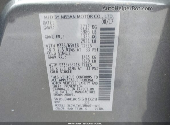 5N1DL0MM1HC558029 2017 INFINITI QX60 Gray Vista del compartimento del motor