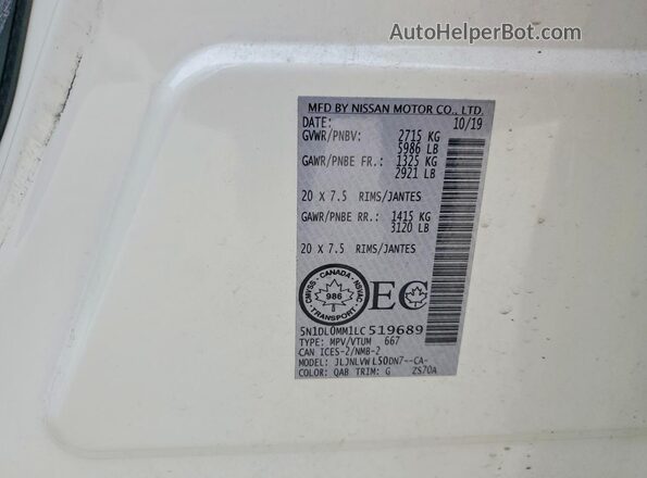 5N1DL0MM1LC519689 2020 INFINITI QX60 Белый Панорамный вид салона 360°