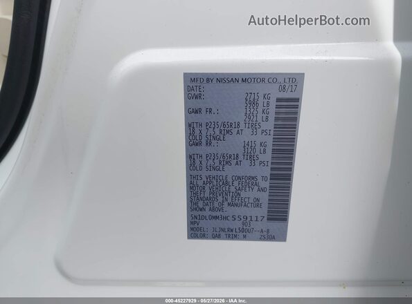 5N1DL0MM3HC559117 2017 INFINITI QX60 Белый Вид подкапотного пространства