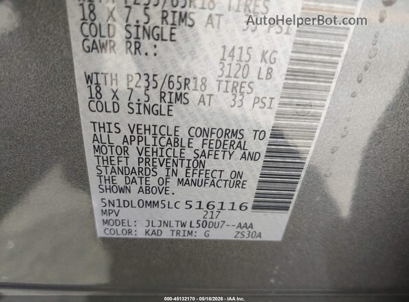 5N1DL0MM5LC516116 2020 INFINITI QX60 Gray Widok komory silnika