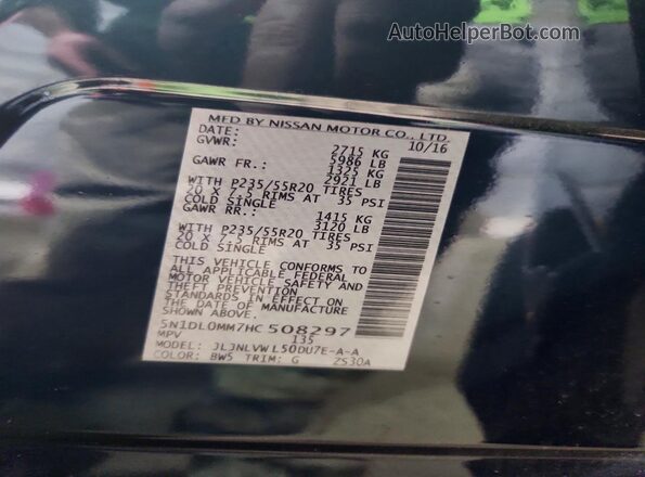 5N1DL0MM7HC508297 2017 INFINITI QX60 Синий Вид наклейки с VIN-кодом