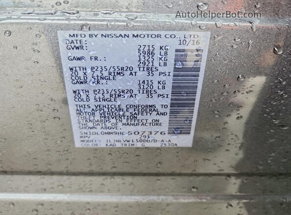 5N1DL0MM9HC507376 2017 INFINITI QX60 Серый Вид наклейки с VIN-кодом