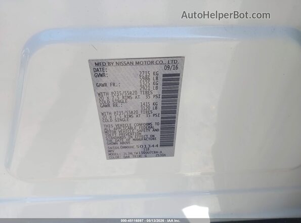5N1DL0MMXHC501344 2017 INFINITI QX60 White Widok komory silnika