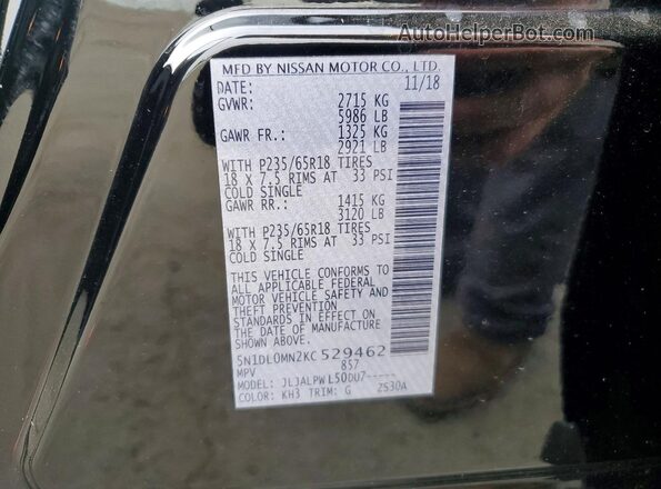 5N1DL0MN2KC529462 2019 INFINITI QX60 Черный Вид наклейки с VIN-кодом