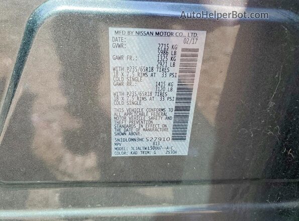 5N1DL0MN3HC527910 2017 INFINITI QX60 Gray Vista de la etiqueta del VIN