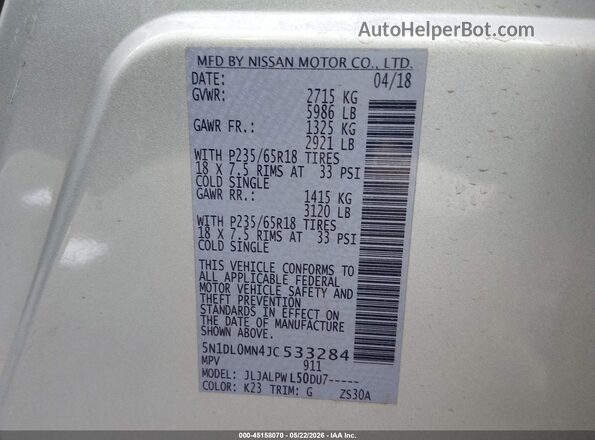 5N1DL0MN4JC533284 2018 INFINITI QX60 Silver Engine compartment view