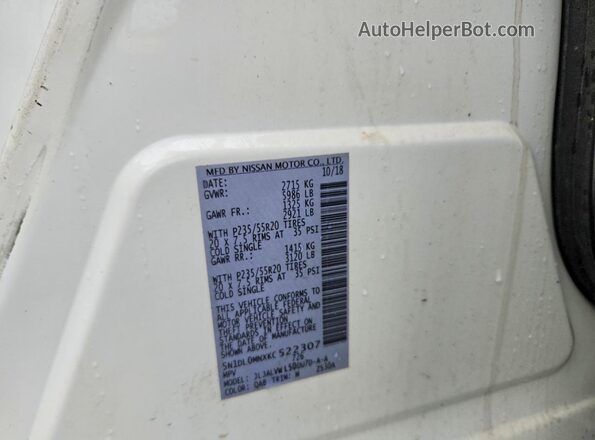 5N1DL0MNXKC522307 2019 INFINITI QX60 White VIN կոդի պիտակի տեսք