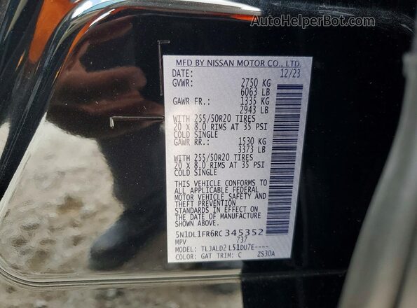 5N1DL1FR6RC345352 2024 INFINITI QX60 Black Vista de la etiqueta del VIN