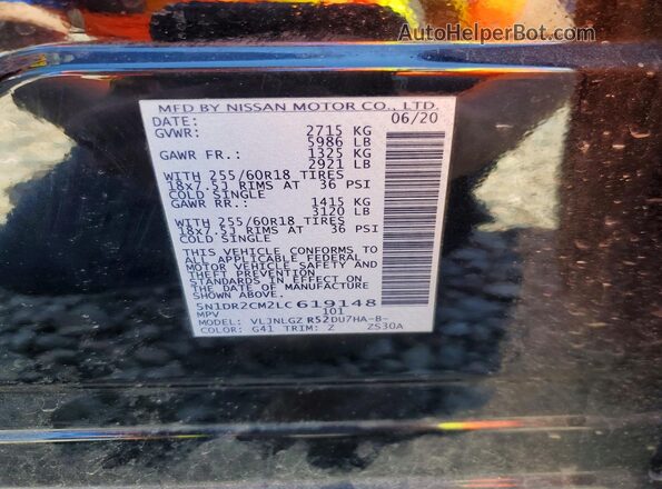 5N1DR2CM2LC619148 2020 NISSAN PATHFINDER Charcoal Սալոնի 360 աստիճան տեսք