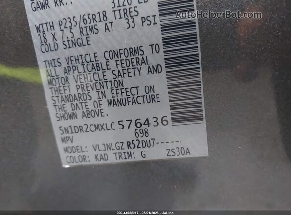 5N1DR2CMXLC576436 2020 NISSAN PATHFINDER Gray Vista del compartimento del motor