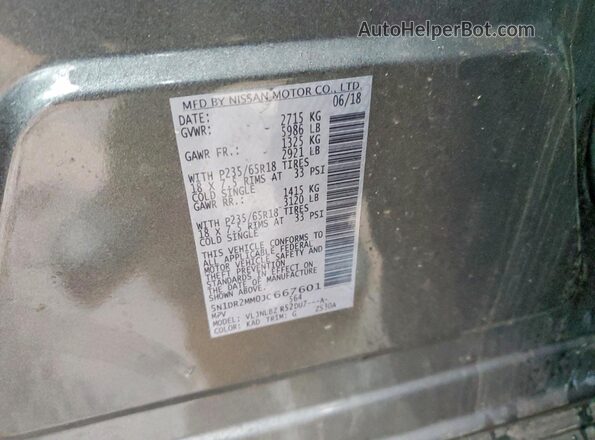 5N1DR2MM0JC667601 2018 NISSAN PATHFINDER Silver Vista de la etiqueta del VIN