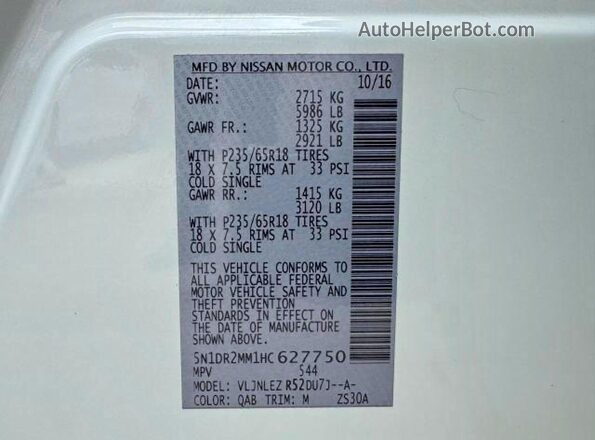 5N1DR2MM1HC627750 2017 NISSAN PATHFINDER White 