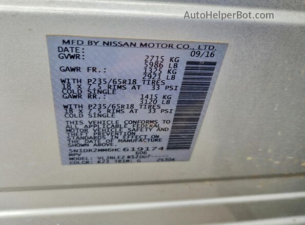 5N1DR2MM6HC619174 2017 NISSAN PATHFINDER Silver Widok wnętrza 360 stopni