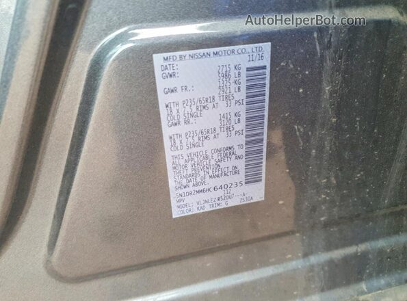 5N1DR2MM6HC640235 2017 NISSAN PATHFINDER Угольный Вид наклейки с VIN-кодом