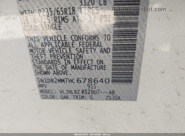 5N1DR2MM7HC678640 2017 NISSAN PATHFINDER White Вид підкапотного простору
