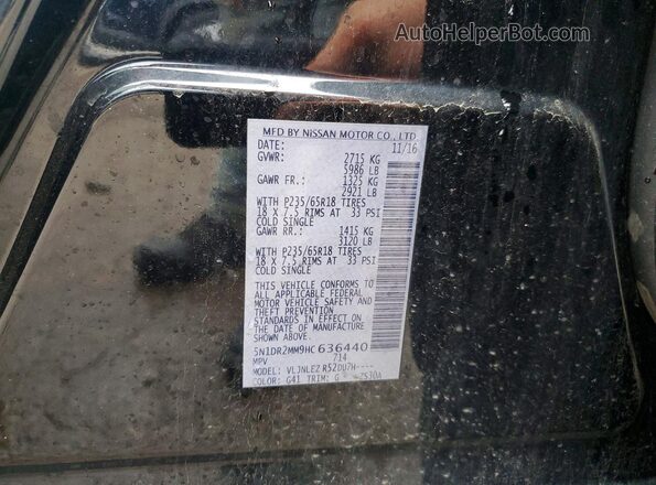 5N1DR2MM9HC636440 2017 NISSAN PATHFINDER Черный Вид наклейки с VIN-кодом