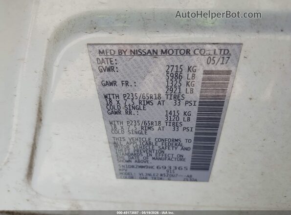 5N1DR2MM9HC693365 2017 NISSAN PATHFINDER White Widok komory silnika